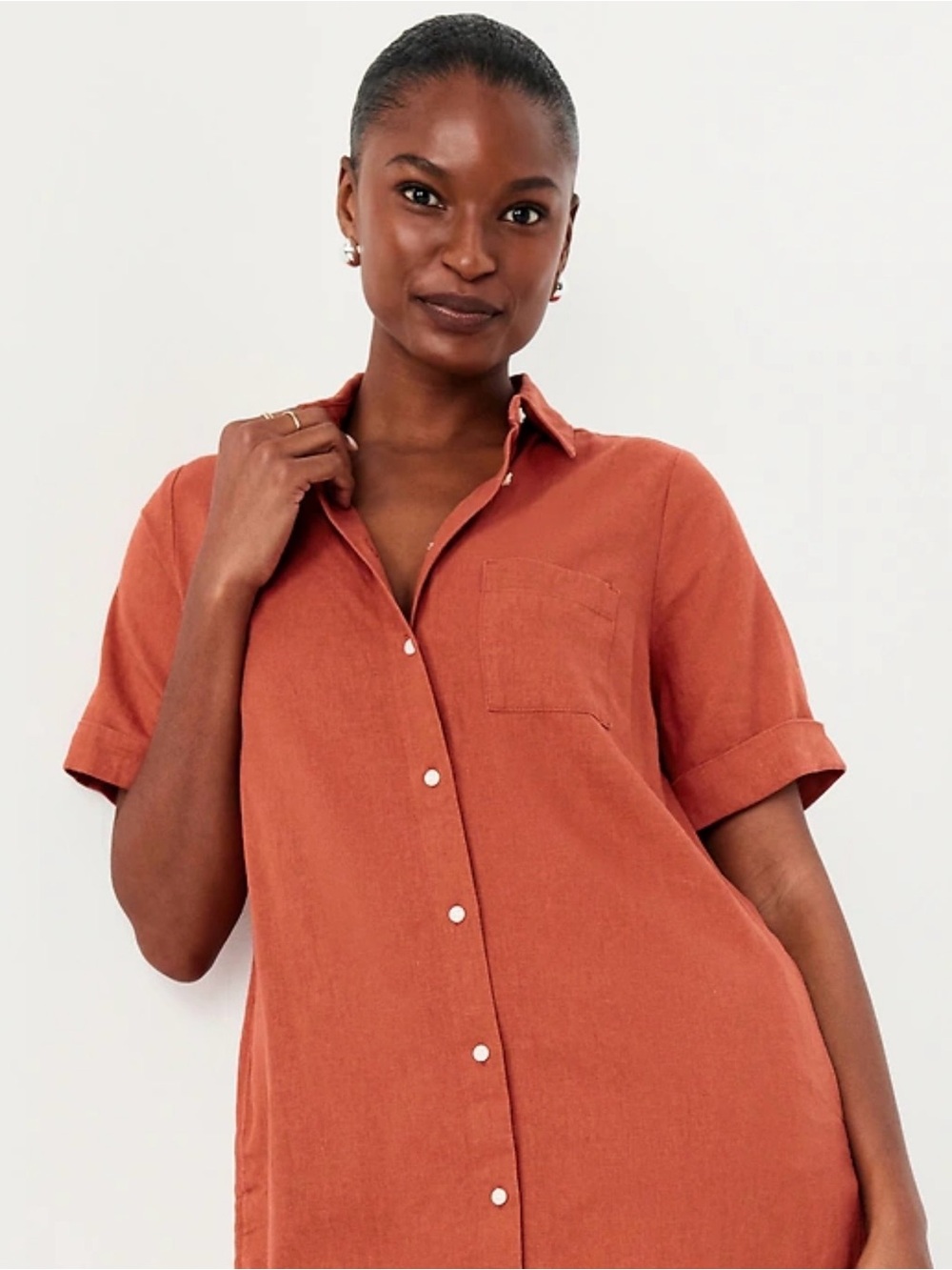 Old Navy Linen Blend Gingerspics Shirt Dress Flowy Effortless Lagenlook Vacation - Picture 2 of 10